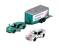 Majorette - Race Trailer Set - 2 Voitures Jouet & 1 remorque en Forme de Sport Automobile - Voitures et remorques en métal de 19 cm - pour Enfants à partir de 3 Ans - Modèle aléatoire