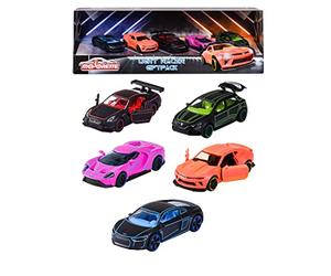 Majorette - SL Light Racer Giftpack - Coffret 5 Véhicules - Voitures Miniatures en Métal - Couleurs Néon - Echelle 1/64ème - 212053179