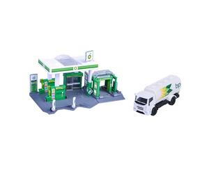 Majorette - Station Essence BP + 1 Véhicule - Pompe à Essence, Borne de Recharge Electrique, Magasin, Station de Lavage, Piste - sous Licence - A Partir de 3 Ans