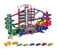 Majorette - Super city garage - 2 niveaux - Sons et lumières - 6 véhicules métal + 1 train - 128 x 78 x 73 cm
