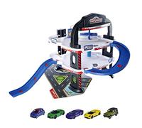 Majorette Urban Garage - Garage de stationnement avec 5 Voitures Jouets en métal, Grand Parking à 3 Niveaux, Station-Service, Atelier, Ascenseur, Station de Lavage