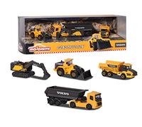 Majorette Volvo 212057287SDN Lot de 4 véhicules de Construction en métal avec Roue Libre et pièces Mobiles, à partir de 3 Ans, Multicolore
