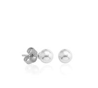 Majorica - Boucles d'Oreilles à Perle Lyra avec Tige en Argent Massif - Avec Argent Rhodié - Perle Blanche de 10 mm - Fermoir Type Papillon - Bijoux pour Femme