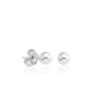 Majorica - Boucles d'Oreilles à Perle Lyra avec Tige en Argent Massif - Avec Argent Rhodié - Perle Blanche de 8 mm - Fermoir Type Papillon - Bijoux pour Femme