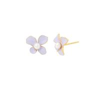 Majorica Boucles d'oreilles à tige avec fleur lilas et perles blanches rondes de 4 mm - Fleurs émaillées - Boucles d'oreilles élégantes et polyvalentes pour femme