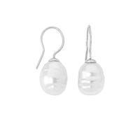 Majorica - Boucles d'Oreilles Argent avec Perle Blanche - Collection Happy Beauty - En Argent Rhodié - Perle Baroque de 12 mm - Fermoir Type Crochet Hippie - Bijoux pour Femme