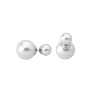 Majorica | Boucles d'oreilles Double Perle | Collection Polar |Confectionnées en Argent Rhodié | Perles Blanches Rondes de 8 et 14 mm - Fermoir à Tige | Boucles d'oreilles en Argent pour Femme