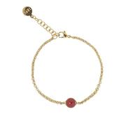 Majorica Bracelet avec perle - Collection Nuada - Perle rouge ronde de 8 mm - Chaîne en acier doré de 16 cm - Fermoir mousqueton réglable - Bijoux pour femme