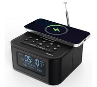 MAJORITY Knapton | Radio-réveil de chevet DAB+ avec Bluetooth | Chargement sans fil 15W | Double alarme bruyante, sommeil et snooze | Grand écran LCD rétro-éclairé avec fonction variateur de lumière