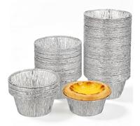 MAJORMENCH 100 Pièces Moule à Tartelettes aux Œufs en Aluminium Jetable, Capacité 110ml, Performance de Chauffage Uniforme, Adapté pour Cuisson et Congélation