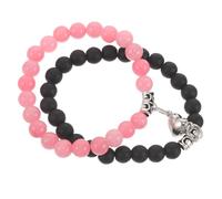 MAJORMENCH 2 Pièces Bracelet Couple Ensemble de Élégant Forme Cœur en Quartz Rose et Noir Mat Ajustable et Confortable pour Pâques ou Fiançailles