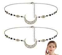 MAJORMENCH 2 Pièces Chaîne de Tête Bohème en Alliage Pendentif Lune en Cristal Ajouré, Décoration Éclatante Qui Ne S'efface Pas, Accessoires Cheveux pour Femmes et Filles Lors de Fêtes