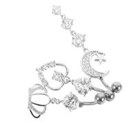 MAJORMENCH 3 pièces Anneaux de Nombril Zircon avec Pendentifs Cœur Lune et Couronne Bijoux de Piercing Ventre Confortables et Élégants pour Femmes
