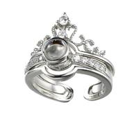MAJORMENCH Bague en Cuivre Argentée de Couronne Projection T'aime' en 100 Langues, Finition Délicate, Saint-valentin Remise de Diplôme