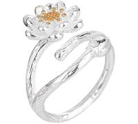 MAJORMENCH Bague Fleur de Lotus Ouverte Réglable pour Femmes, Anneau Décoratif Doré 1 Pièce, Bague Esthétique Fleurie pour Fêtes, Mariages et Présents Féminins