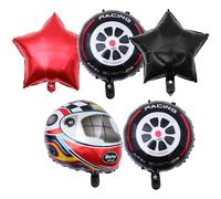 MAJORMENCH Ballons Aluminium Tête de Casque Voiture de Course, Lot 5 Pièces, Décorations Anniversaire Garçon Thème Voiture, Accessoires Fête Résistants et Réutilisables