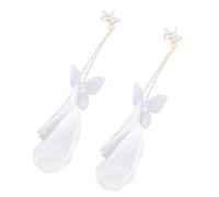 MAJORMENCH Boucles D'oreilles à Clip pour Femmes avec Pierre Brillante et Pompon en Fil Blanc, Alliage Léger, Faciles à Porter, Saint-valentin ou Anniversaire