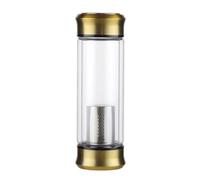 MAJORMENCH Bouteille à Thé Verre Double Paroi avec Double Couvercle et Infuseur Résistante Chaleur pour Voyage Bureau Or