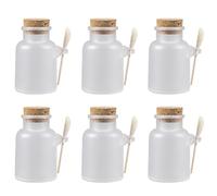 MAJORMENCH Coffret 6 Bocaux Rechargeables 100g en Plastique Blanc Bouchon Liège et Cuillère Bois, Léger et Portable pour Poudre de Masque en Soins Personnels