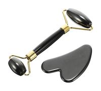 MAJORMENCH Ensemble de 2 Pièces Masseurs Faciaux en Pierre Noire Planche de Massage Compacte, Techniques Multiples pour Raffermir et Lifter la Peau, Soin Visage Anti-rides