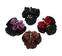 MAJORMENCH Filet à nœud Lot de 4 Barrettes à Chignon en Velours avec Pince Strass, Accessoires Coiffeuse Fille pour Tournées, Maintien Fiable et Design Raffiné