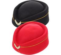 MAJORMENCH Lot de 2 Chapeaux d'Hôtesse de L'Air pour Cosplay Bérets Noirs et Rouges Taille Unique en Matériau Léger Accessoires Costume pour Spectacle Déguisement Hotesse Air Femme