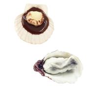 MAJORMENCH Lot de 2 Coquilles Saint- et Huîtres Fausses en PVC Réalistes, Accessoires Décoratifs pour Photo, Jouets Cuisine pour Garçon et Filles, Modèles de Fruits de Mer Artificiels