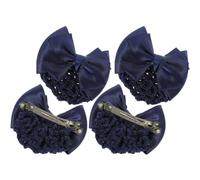 MAJORMENCH Lot de 4 Filets à Chignon Bleus Nœud, Pinces à Cheveux Décoratives pour Infirmières et Hôtesses, Accessoires Cheveux en Maille Élastique pour Coiffure Professionnelle