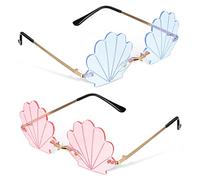 MAJORMENCH Lunettes De Soleil Funky Sans Monture De Coquillage, Cadre Doré, Verres Bleu Clair, Accessoires De Fête Pour Rave Et Spectacles