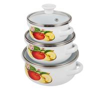 MAJORMENCH Marmite Plusieurs styles 3 Pièces Double Poignées en Émail Blanc Fond Plat, Résistante à Haute Température, Portable, Cuisson Maison Soupes Plusieurs styles