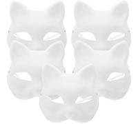 MAJORMENCH Masques de Chat Blancs à Décorer DIY Lot de 5 en Papier Vierges pour Fête Carnaval Bal Masqué et Occasions Diverses