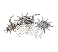 MAJORMENCH Peignes à Cheveux Vintage en Alliage Métallisé Anciens 2 Pièces Lune et Étoile pour Chignon, Accessoires Décoratifs pour Coiffure de Mariée et Cortège Nuptial, Tons Bronze Ancien
