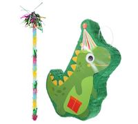 MAJORMENCH Piñata Dinosaure en Papier 3d Verte Bâton à Franges, Kit Anniversaire 2 Pièces Décor Fête D'anniversaire, Jeu Traditionnel pour Garçon et Filles et Adultes, Décoration de Fête