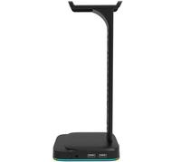 MAJORMENCH Support pour Casque Audio Noir en Abs Base Stable, Port USB et Prise 3,5 Mm, Accessoire Pratique pour Organiser Bureau et Améliorer Ambiance Gaming