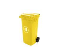 majowo® Poubelle jaune | Plastique extra résistant | Roues en caoutchouc plein 120 l | Facile à nettoyer | Grande poubelle résistante aux UV | Poubelle universelle