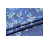 MaJu Tissu de Jeans en Jacquard de Fleurs de Coton Tissu Denim Lavé Matériel de Couture Textiles de Maison pour La Couture des Pantalons Habillés Accessoires du Vêtement(Largeu(Size:0.5 m,Color:Bleu)