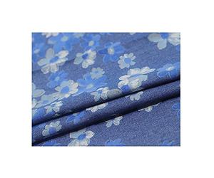 MaJu Tissu de Jeans en Jacquard de Fleurs de Coton Tissu Denim Lavé Matériel de Couture Textiles de Maison pour La Couture des Pantalons Habillés Accessoires du Vêtement(Largeu(Size:1 m,Color:Bleu)