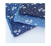 MaJu Tissu en Coton Denim Imprimé Papillon Été Mince Matériel de Tissu D'artisanat pour Pantalons, Robes, Shorts et Bricolage（Largeur 150cm）(Size:2.5 m,Color:Bleu foncé)