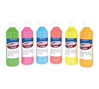 Majuscule-carton De 6 Flacons De 500 Ml De Gouache Concentrée Fluorescente. Couleurs Assorties : Bleu, Jaune, Rose, Vert, Rouge Et Orange