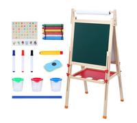 Makamsui Chevalet d'art pour enfants avec rouleau de papier, chevalet en bois pour tout-petits, chevalet magnétique double face réglable en hauteur, tableau blanc magnétique effaçable à sec, support