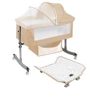 Makamsui Couchette de chevet 4 en 1 pour berceau de bébé, hauteur réglable, berceau portable avec table à langer, panier de rangement, moustiquaire, roues roulantes, lit bébé convertible pliable (kaki