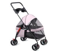 Makamsui Poussette pliable à 4 roues pour chien, poussette pliante en maille respirante et visible avec porte-gobelet pour petit chat et chien, rose