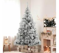 Makamsui Sapin de Noël artificiel floqué de neige de 1,8 m, sapin de Noël enneigé avec branche réaliste, base en métal renforcé et assemblage facile pour décoration de fête d'hiver, blanc et vert