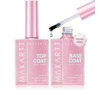 Makartt Base Et Top Coat Gel UV Sans HEMA, 2x15ML Sans Essuyage, Formule Douce, Éclat Diamant, Longue Tenue, À Retirer Par Trempage, Kit DIY Manucure Cadeau Femmes