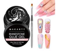 Makartt Gel de Colle Strass Ongle Nail Art Avec Pinceau, 15 ml de Gel de Colle Transparent pour Ongles Super Puissant pour Décoration d'ongles, Pierres 3D, Breloques, Fleurs