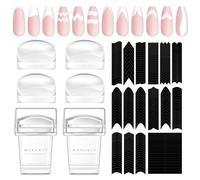 Makartt Lot de 12 tampons pour French Nails - 2 tampons à ongles en gelée - 4 têtes de tampon interchangeables en silicone et 6 feuilles de pochoirs pour French Nails - Pochoir de manucure