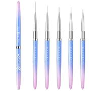 Makartt Lot de 5 pinceaux pour nail art, doublure pour ongles, 7/9/11/15/25 mm, prise en main facile, pinceau fin pour vernis à ongles gel, peintures à ongles, différentes lignes, motif d'ongles 3D