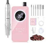Makartt Perceuse à ongles sans fil - Lime à ongles électrique portable 35000 - Kit de lime à ongles pour ongles en gel acrylique avec embouts et bandes de ponçage - Rose