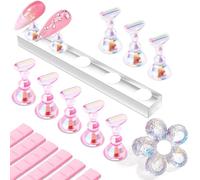 MAKARTT Support Faux Ongles - Support Press on Nails Kit, Magnétique Transparent et Rose, Présentoir pour Ongles et Nail Art