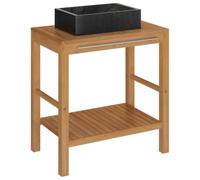 Makastle Armoire de Toilette en Teck Solide avec lavabo en marbre Noir